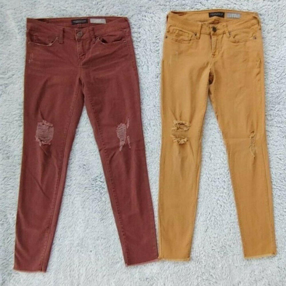 2 AEROPOSTALE SIZE 2 Women Distressed Mustard & Plum Ankle Jeggings Frayed Hem